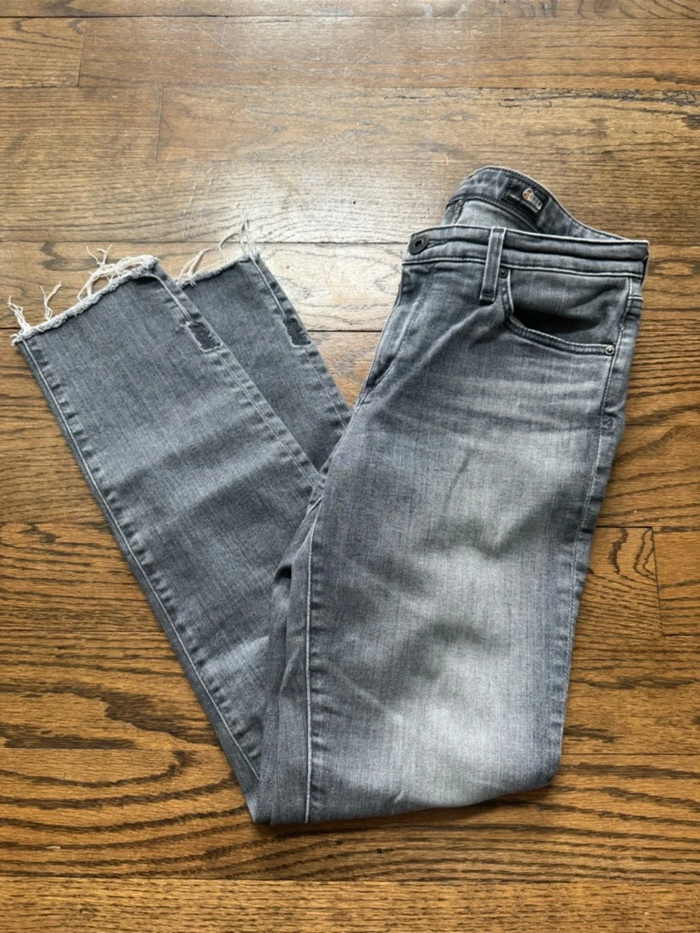 AG Adriano Goldschmied Prima Ankle Jeans Blue Gray Distressed Raw Hem Size 28R